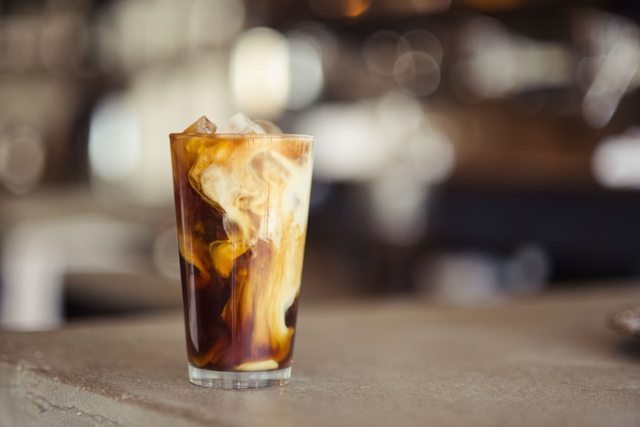 Iced honey latte with a creamy foam top